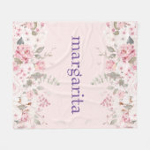 Couverture Polaire Ajouter le nom Boho Rose Green Flores blancs (Devant (Horizontal))