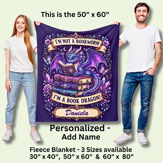 Couverture Polaire Ajouter Nom, Dragon de Livre Violet Bleu