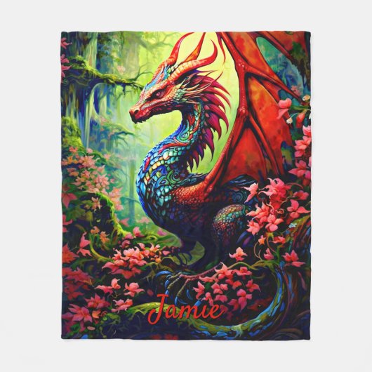Couverture Polaire Ajouter Nom, Dragon Fleur Avec Ailes Rouges (Devant)