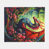 Couverture Polaire Ajouter Nom, Dragon Fleur Avec Ailes Rouges (Devant (Horizontal))