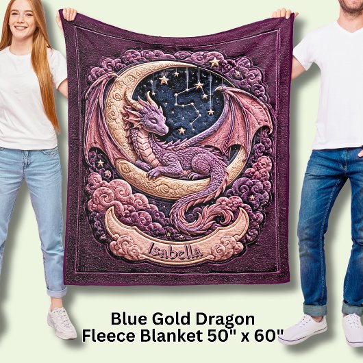 Couverture Polaire Ajouter Nom Dragon Rose Dormant sur la Lune