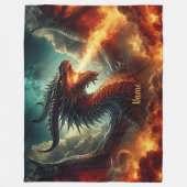 Couverture Polaire Ajouter Nom, Rouge Orange Jaune, Dragon Respirant  (Devant)