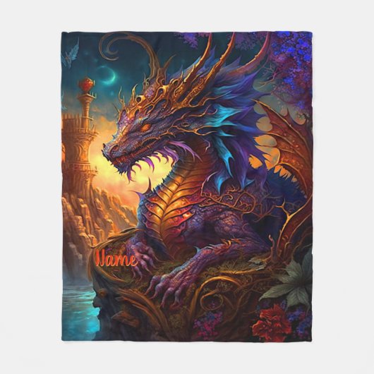 Couverture Polaire Ajouter un nom, Golden Red & Blue Iridescagon Drag (Devant)