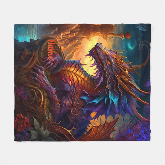 Couverture Polaire Ajouter un nom, Golden Red & Blue Iridescagon Drag (Devant (Horizontal))