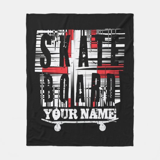 Couverture Polaire Ajouter un nom Skateboard Distressed White sur Bla (Devant)