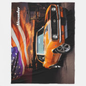 Couverture Polaire Ajouter un nom Texte, voiture musclée orange  (Devant)
