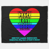 Couverture Polaire Ajouter Votre Texte, Rainbow Heart Peace Equality  (Devant (Horizontal))