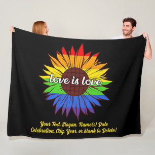 Couverture Polaire Ajouter Votre Texte, Rainbow Sunflower Love Is Lov