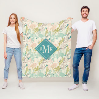 Couverture Polaire Ajoutez votre motif floral moderne du monogramme |