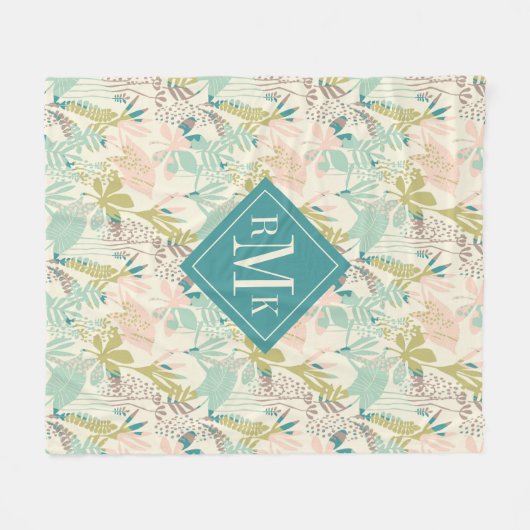 Couverture Polaire Ajoutez votre motif floral moderne du monogramme | (Devant (Horizontal))