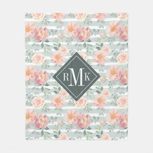 Couverture Polaire Ajoutez votre motif rose de rayure du monogramme | (Devant)