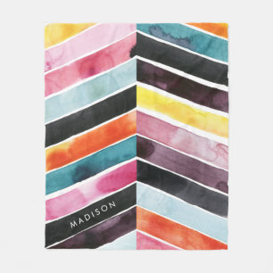 Couverture Polaire Ajoutez votre nom   Vivid aquarelle Chevron I