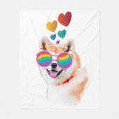 Couverture Polaire Akita Chien avec Coeurs Saint Valentin (Devant)