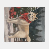 Couverture Polaire Akita Chien dans Noël de neige (Devant (Horizontal))
