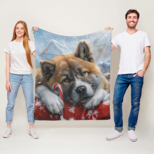 Couverture Polaire Akita Chien Festive de Noël