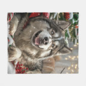 Couverture Polaire Alaskan Malamute Chien Fête de Noël (Devant (Horizontal))