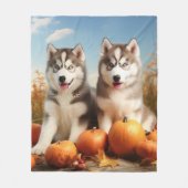 Couverture Polaire Alaskan Malamute Chiot Automne Citrouille délice (Devant)