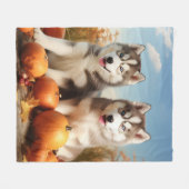 Couverture Polaire Alaskan Malamute Chiot Automne Citrouille délice (Devant (Horizontal))