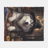 Couverture Polaire Alaskan Malamute Citrouilles Halloween effrayant (Devant (Horizontal))
