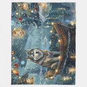 Couverture Polaire Alaskan Malamute Noël Festive Voyage (Devant)