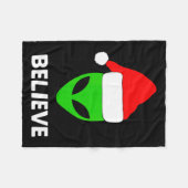 Couverture Polaire Alien Green Face Christmas Santa Hat Believe  (Devant (Horizontal))