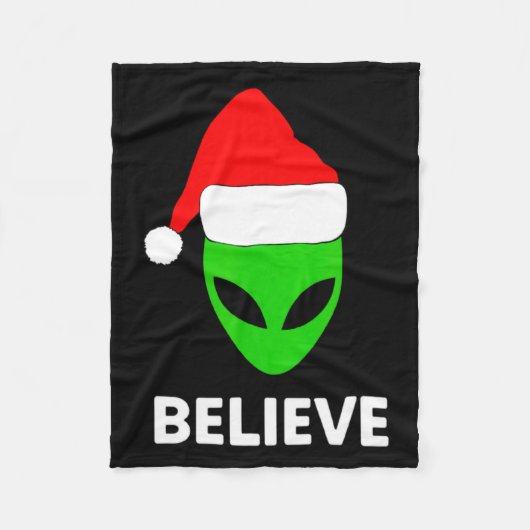Couverture Polaire Alien Green Face Christmas Santa Hat Believe  (Devant)