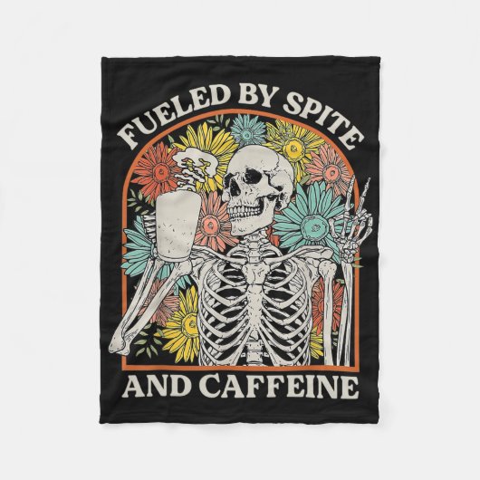 Couverture Polaire Alimenté Par Spite Et Caffeine Skeleton Halloween  (Devant)