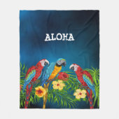 Couverture Polaire Aloha oiseaux perroquets palmiers bleus fleurs feu (Devant)
