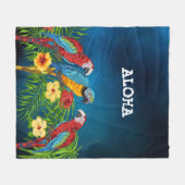 Couverture Polaire Aloha oiseaux perroquets palmiers bleus fleurs feu (Devant (Horizontal))