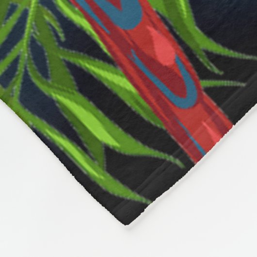 Couverture Polaire Aloha oiseaux perroquets palmiers bleus fleurs feu (Coin)
