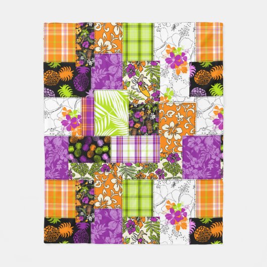 Couverture Polaire Aloha Patchwork Hawaiian Tropical Prints - Violet (Devant)