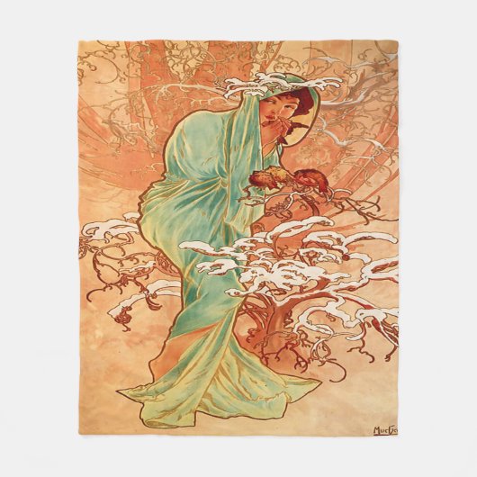 Couverture Polaire Alphonse Mucha, Beauté Vintage, Custom (Devant)