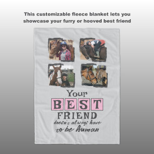Couverture Polaire Amateur de cheval 4 photo meilleur ami gris rose