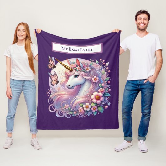 Couverture Polaire Amateurs de licorne mignonne ajouter le nom (En situation)