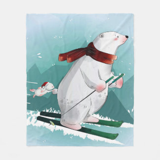 Couverture Polaire Amateurs d'ours | Ours polaire Ski Drôle Ours Mign