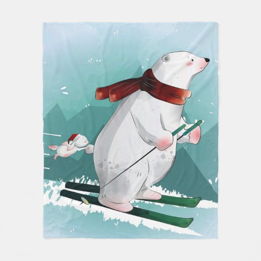 Couverture Polaire Amateurs d'ours | Ours polaire Ski Drôle Ours Mign (Devant)