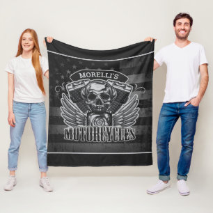 Couverture Polaire American Biker AJOUTER LE NOM Skull V-Twin Motos