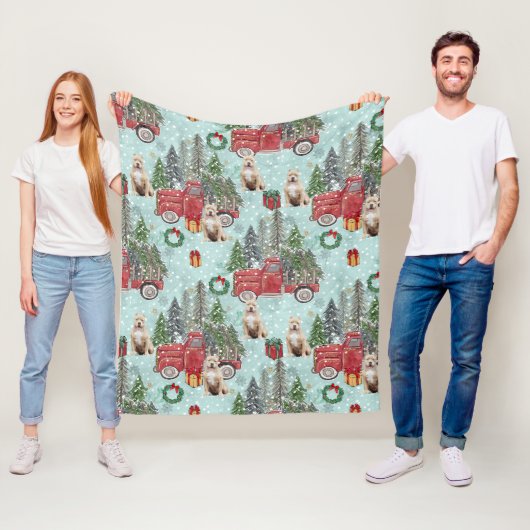 Couverture Polaire American bully dog Red Christmas Truck Festive (En situation)