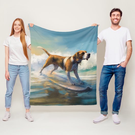 Couverture Polaire American Engligh Foxhound Beach Surfing Paining (En situation)