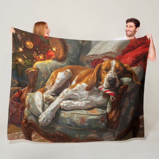 Couverture Polaire American English Foxhound Chien Festif de Noël (En situation)