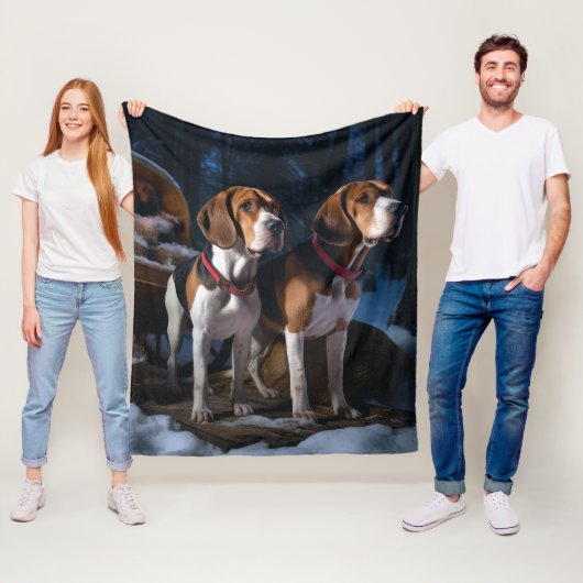 Couverture Polaire American English Foxhound Snowy Sleigh Noël (En situation)