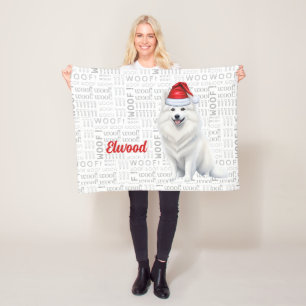 Couverture Polaire American Eskimo Chien avec nom Noël Holiday
