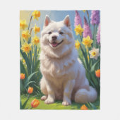 Couverture Polaire American Eskimo Chien Fleurs de printemps Peinture (Devant)
