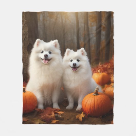 Couverture Polaire American Eskimo Chiot Automne Citrouille délice (Devant)