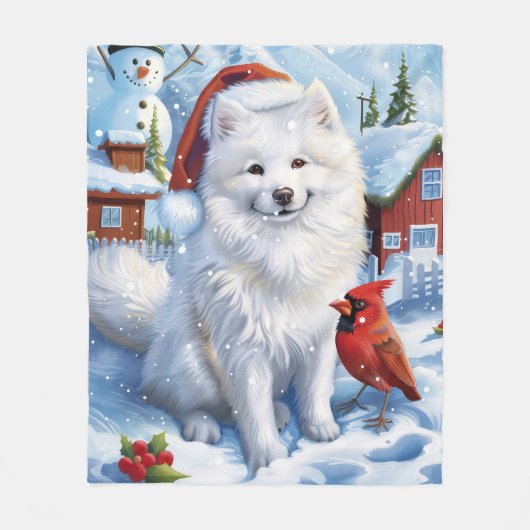 Couverture Polaire American Eskimo Dog Winter Wonderland Noël (Devant)