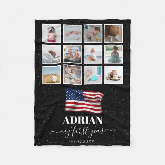 Couverture Polaire American Flag Baby First Year Photo Collage (Devant)