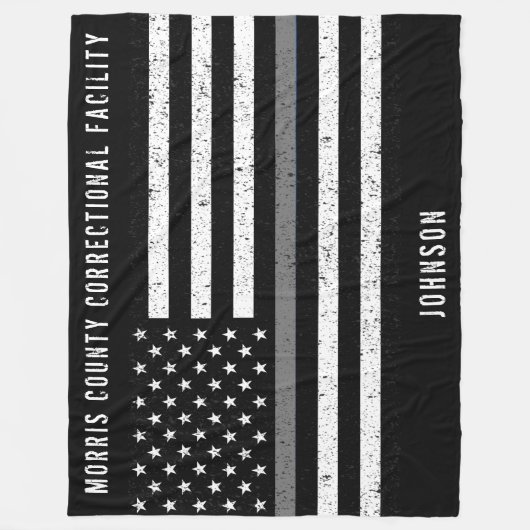 Couverture Polaire American Flag Mince Grey Line Distressed Name (Devant)
