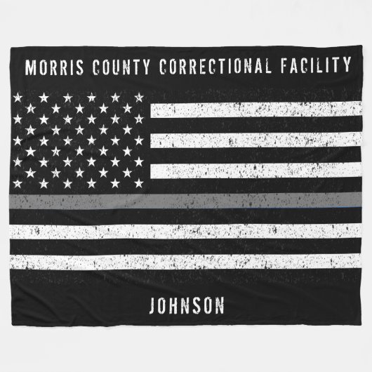 Couverture Polaire American Flag Mince Grey Line Distressed Name (Devant (Horizontal))