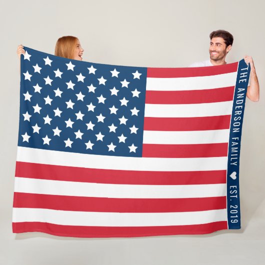Couverture Polaire American Flag Red White Blue Custom Monogramme Nom (En situation)