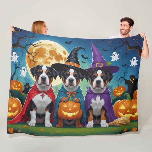 Couverture Polaire American Staffordshire Chien Citrouille Halloween  (En situation)